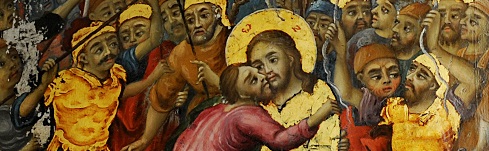 judas-betraying-jesus-a-fresco-painting-in-the-chapel-of-calvary-where-jesus-was-crucified
