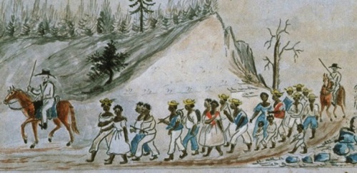 a Slaves walking from Staunton, Virginia to Tennessee 1850s Lewis Miller, Sketchbook of Landscapes in the State of Virginia, 1853-1867.